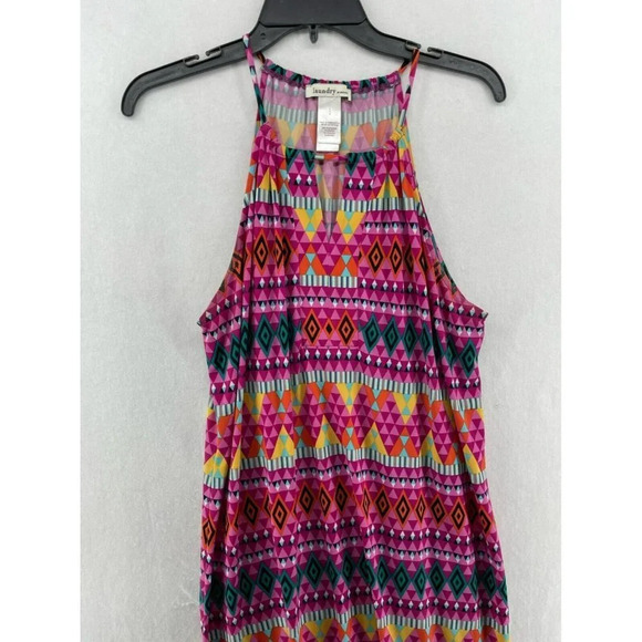 Laundry by Design Shift Dress Sz L Pink Geometric Retro Halter Keyhole Cutout - Picture 5 of 10
